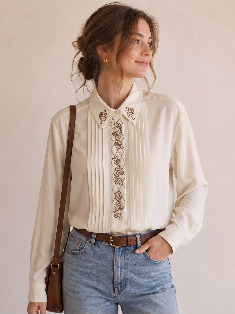 VINTAGE ALFRED DUNNER Embroidered Satin Shirt